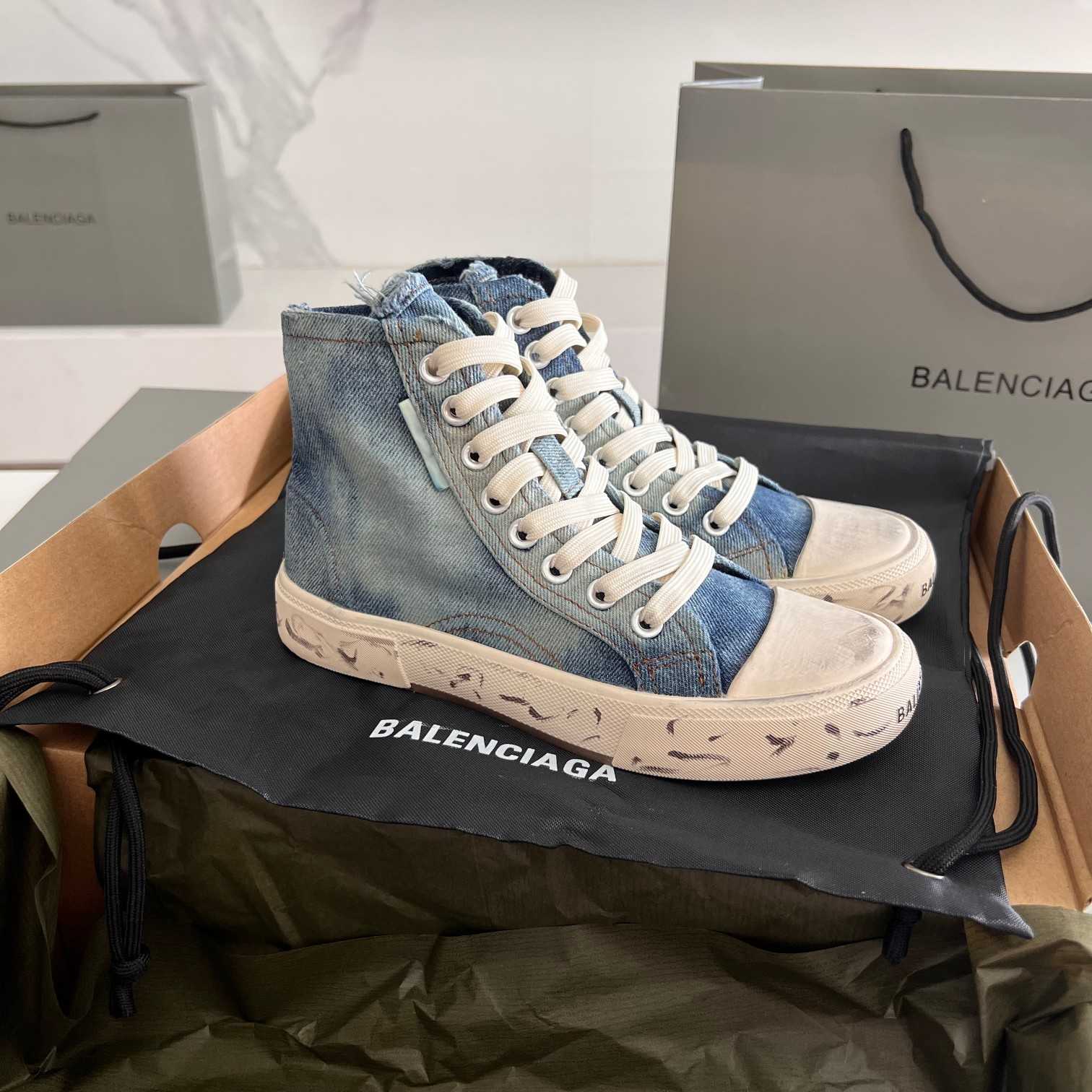 Balenciaga Paris High Top Sneaker In Blue - DopestKickz