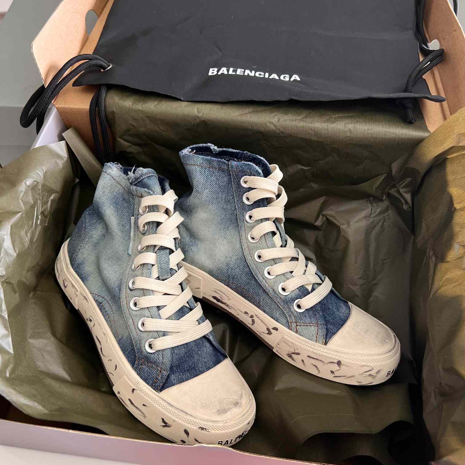 Balenciaga Paris High Top Sneaker In Blue - DopestKickz