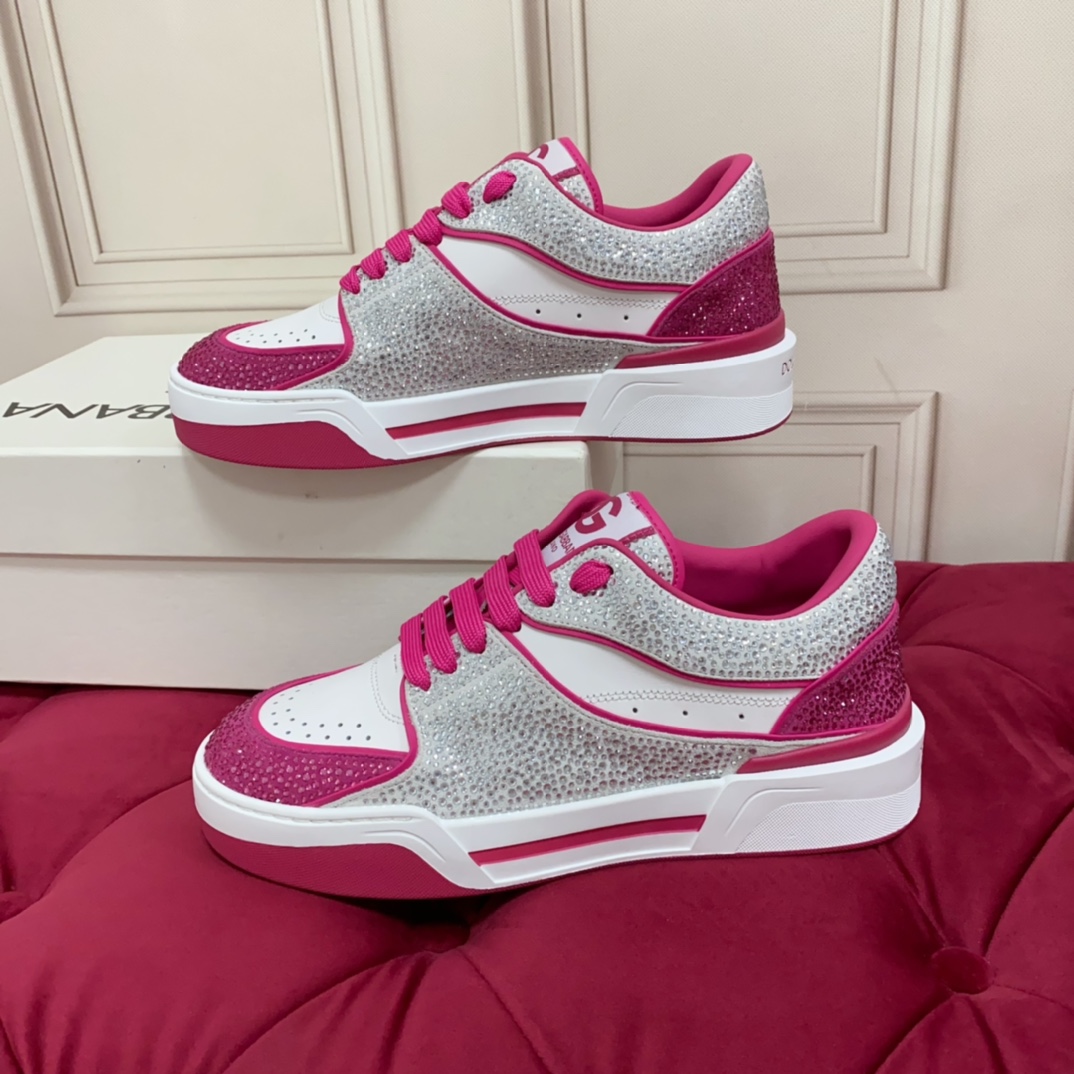 Dolce & Gabbana Women's Pink Crystal-embellished Leather Sneakers - DopestKickz