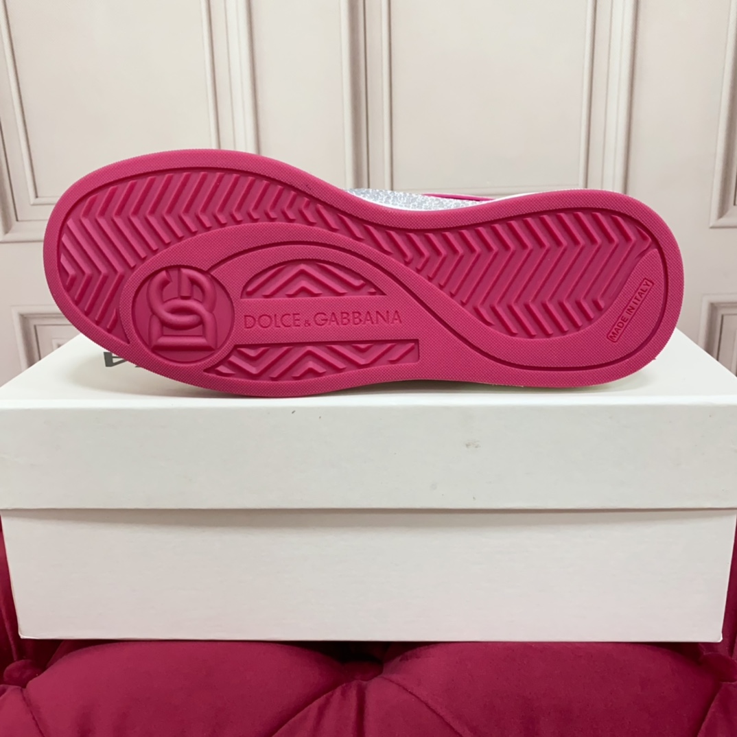 Dolce & Gabbana Women's Pink Crystal-embellished Leather Sneakers - DopestKickz