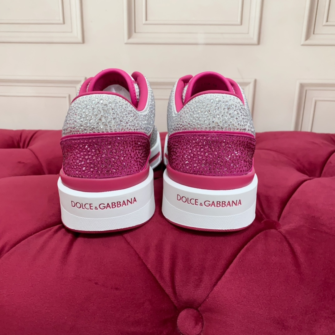 Dolce & Gabbana Women's Pink Crystal-embellished Leather Sneakers - DopestKickz