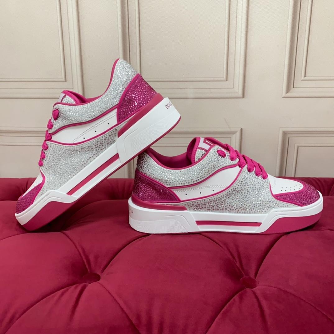Dolce & Gabbana Women's Pink Crystal-embellished Leather Sneakers - DopestKickz