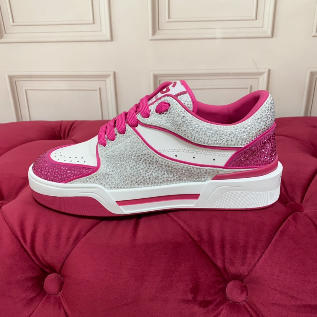 Dolce & Gabbana Women's Pink Crystal-embellished Leather Sneakers - DopestKickz