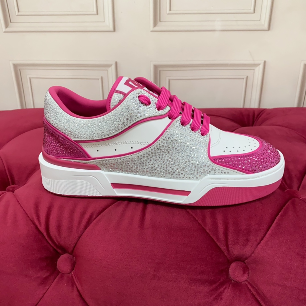 Dolce & Gabbana Women's Pink Crystal-embellished Leather Sneakers - DopestKickz