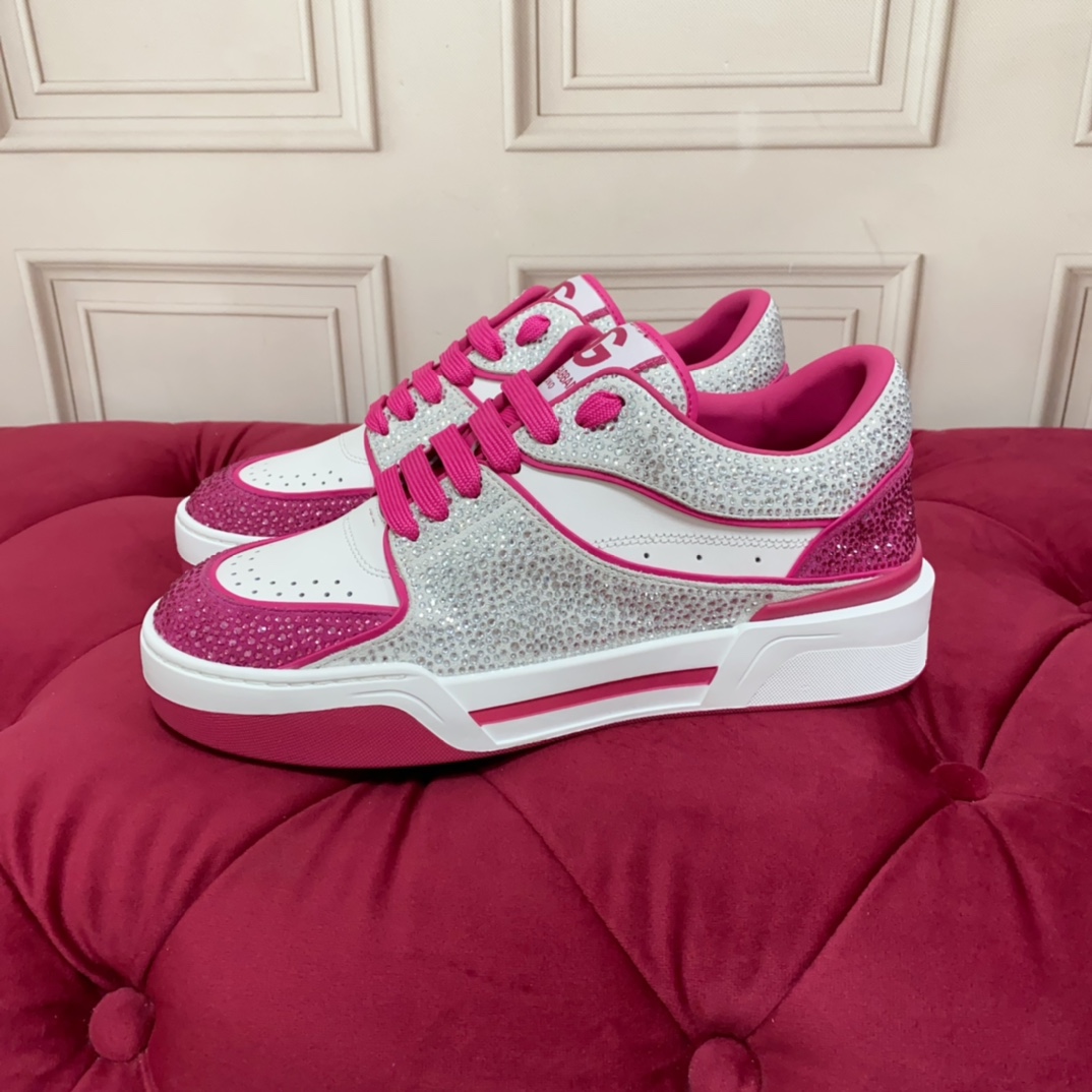 Dolce & Gabbana Women's Pink Crystal-embellished Leather Sneakers - DopestKickz