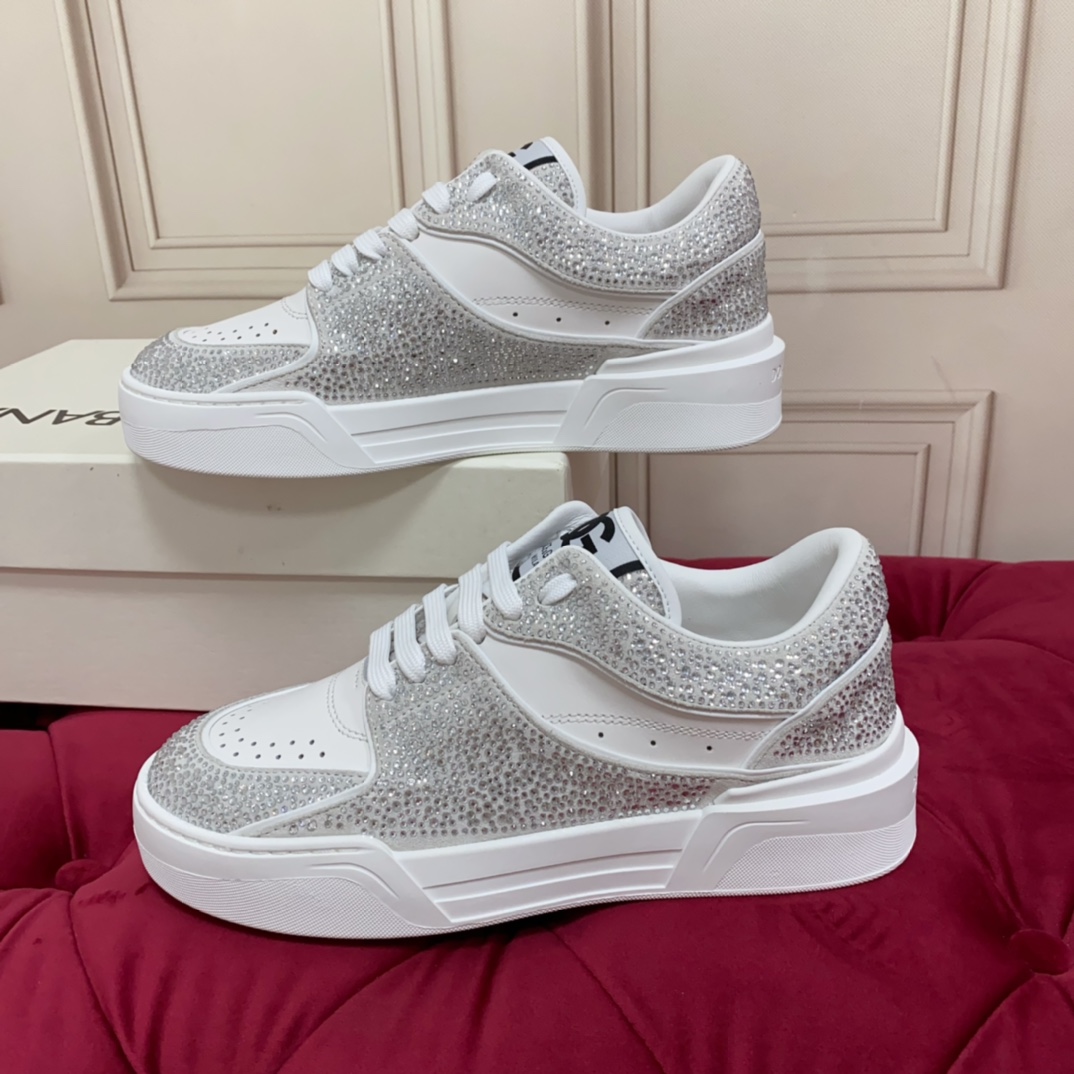 Dolce & Gabbana Crystal-embellished Leather Sneakers - DopestKickz