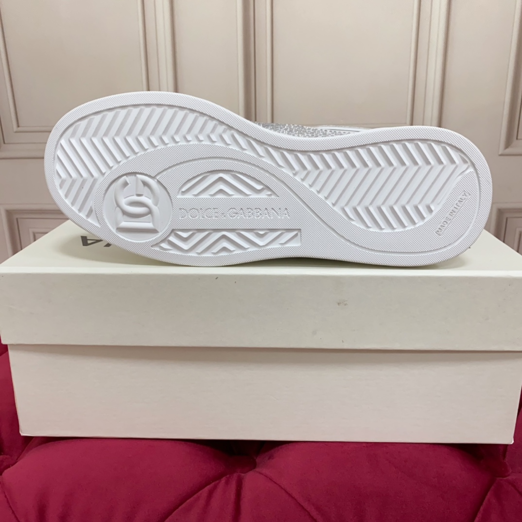 Dolce & Gabbana Crystal-embellished Leather Sneakers - DopestKickz