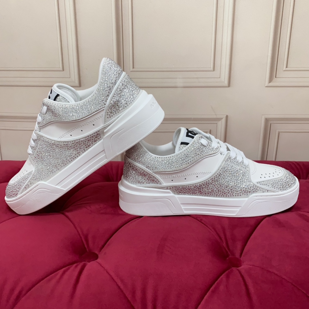 Dolce & Gabbana Crystal-embellished Leather Sneakers - DopestKickz