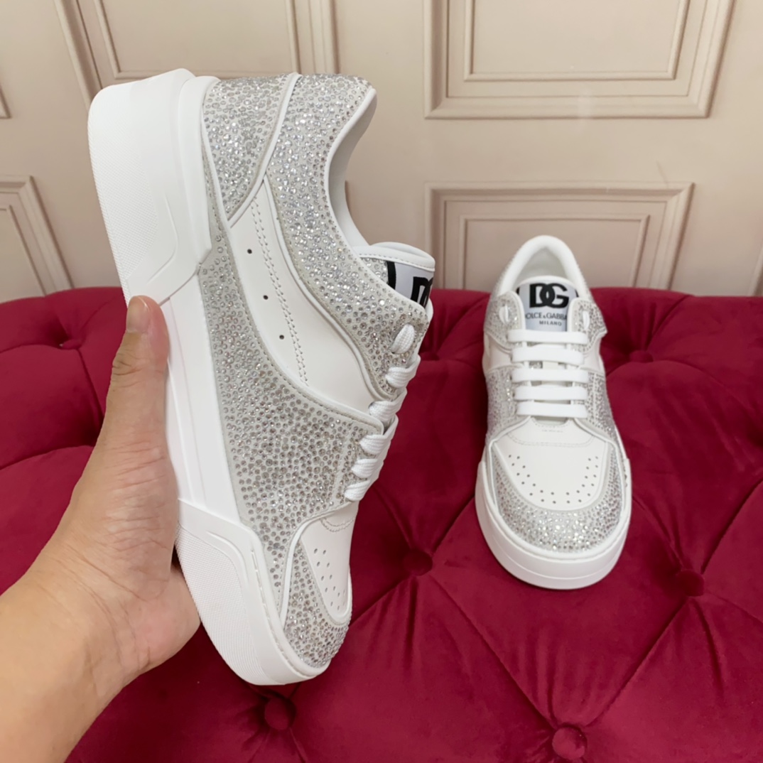 Dolce & Gabbana Crystal-embellished Leather Sneakers - DopestKickz