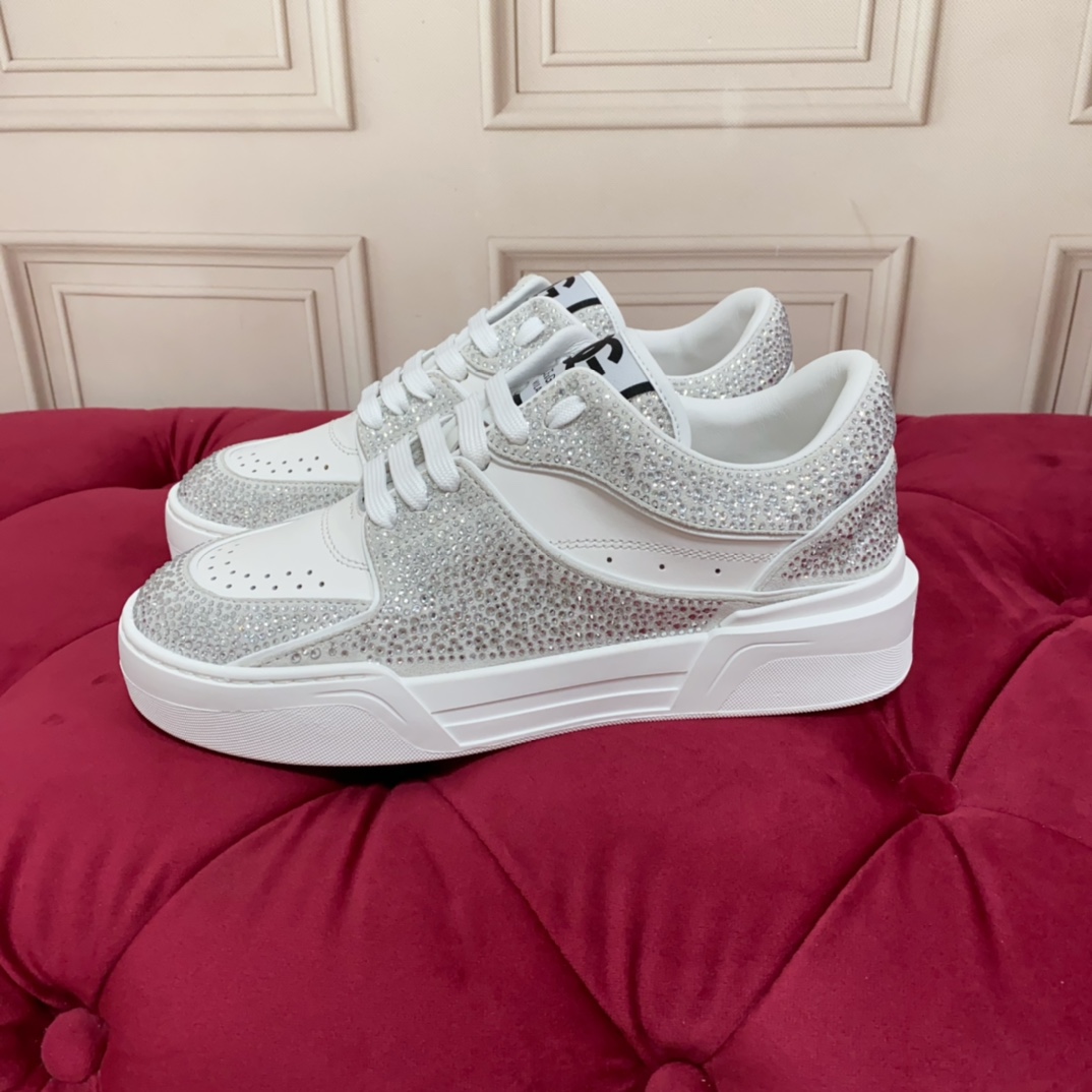 Dolce & Gabbana Crystal-embellished Leather Sneakers - DopestKickz