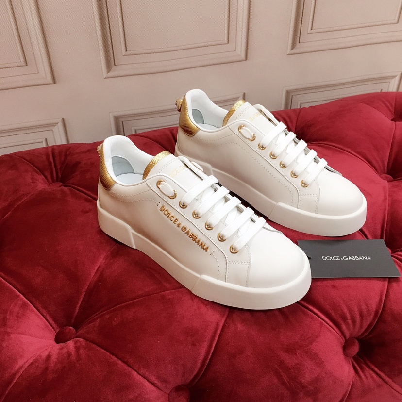 Dolce & Gabbana White Portofino Trainers With Pearl - DopestKickz
