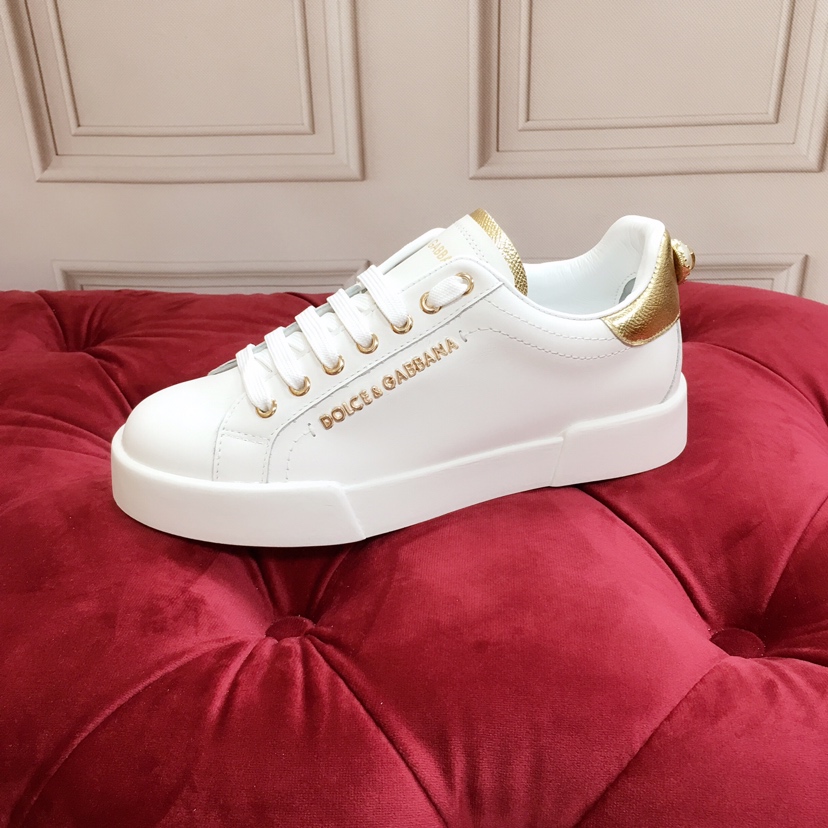 Dolce & Gabbana White Portofino Trainers With Pearl - DopestKickz