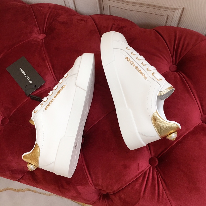 Dolce & Gabbana White Portofino Trainers With Pearl - DopestKickz
