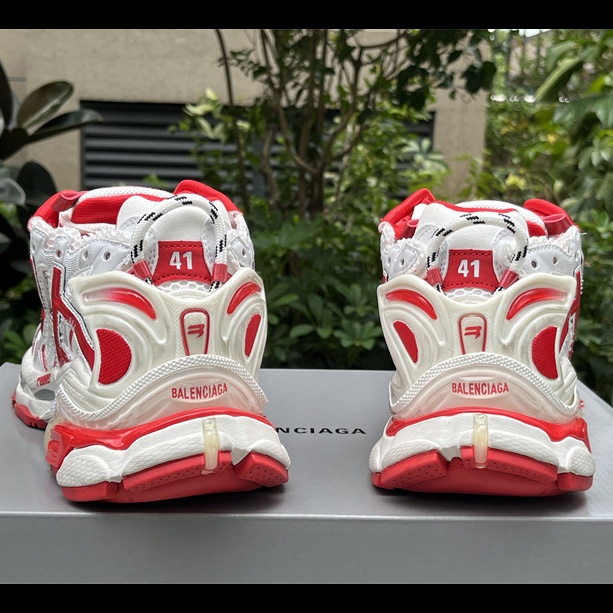 Balenciaga Runner Sneaker In White And Red Mesh And Nylon - DopestKickz