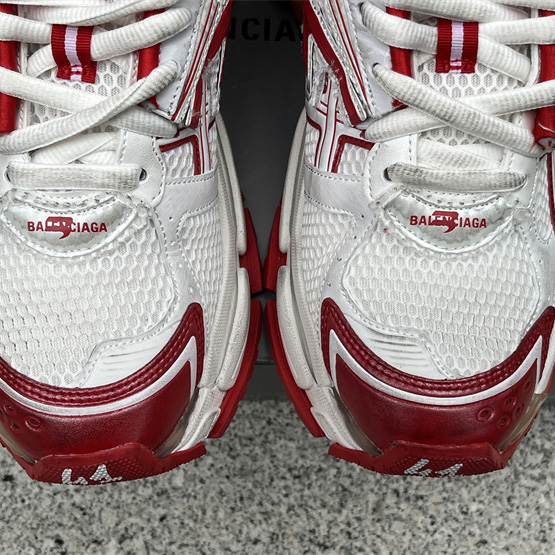 Balenciaga Runner Sneaker In White And Red Mesh And Nylon - DopestKickz