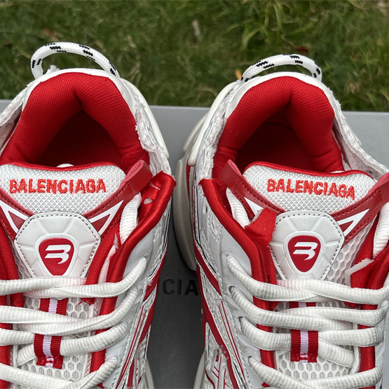 Balenciaga Runner Sneaker In White And Red Mesh And Nylon - DopestKickz