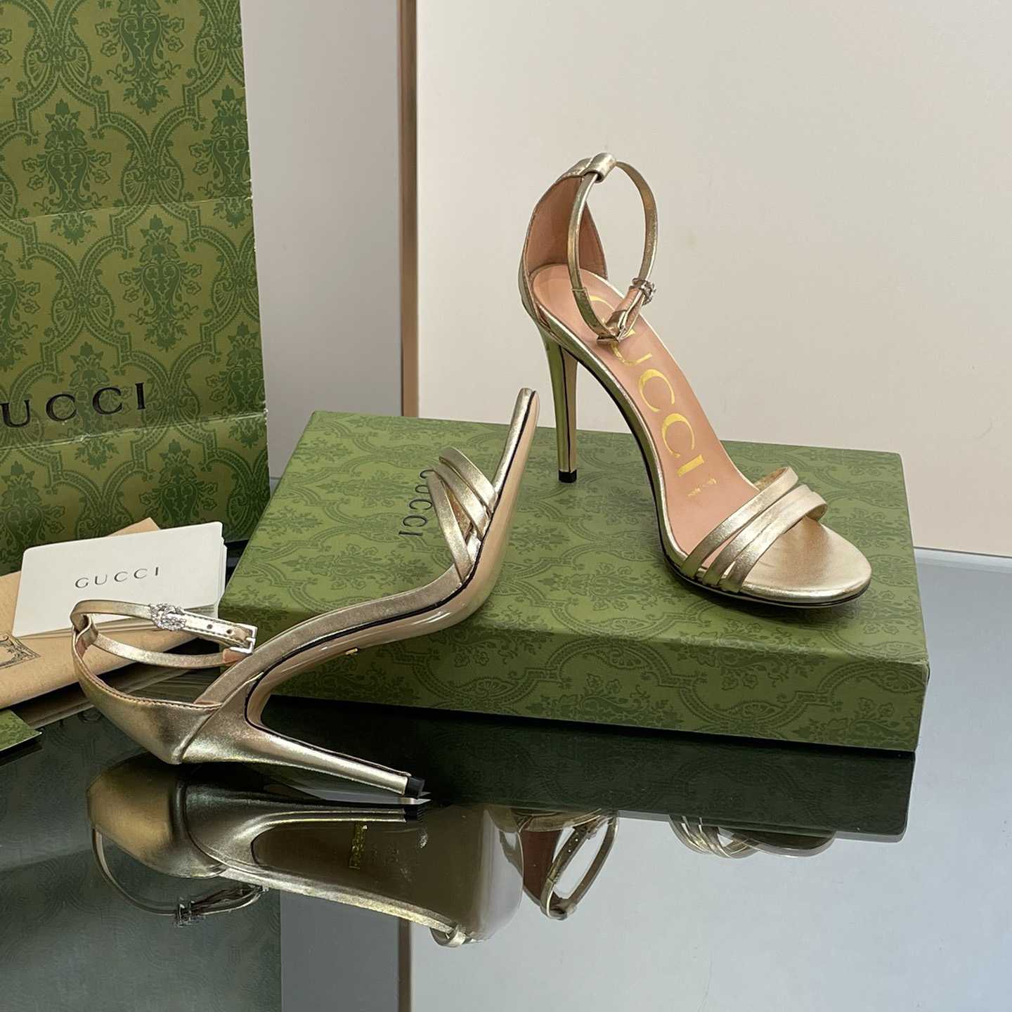 Gucci Women's Heeled Metallic Sandal - DopestKickz