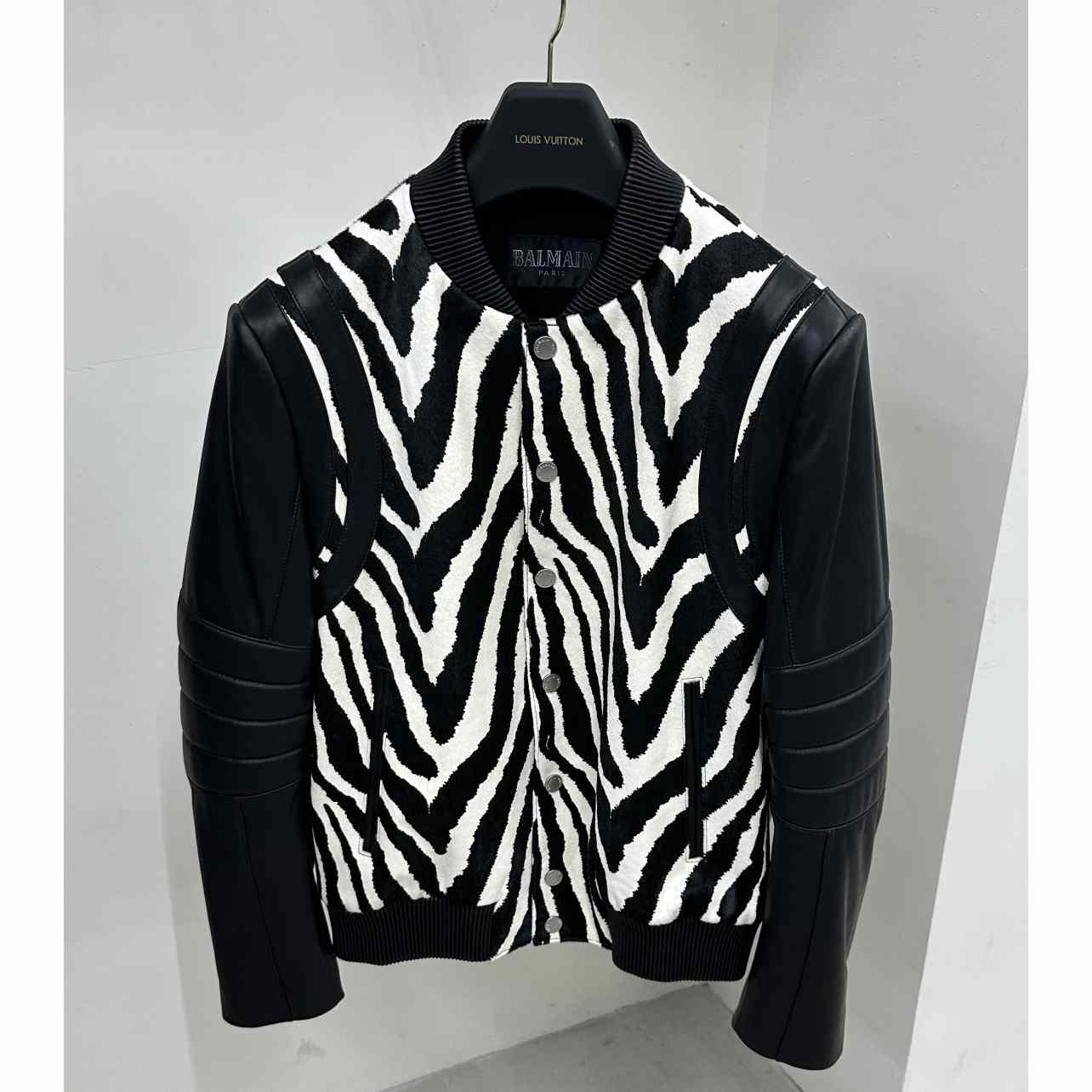 Balmain Zebra Pattern Leather Bomber Jacket - DopestKickz