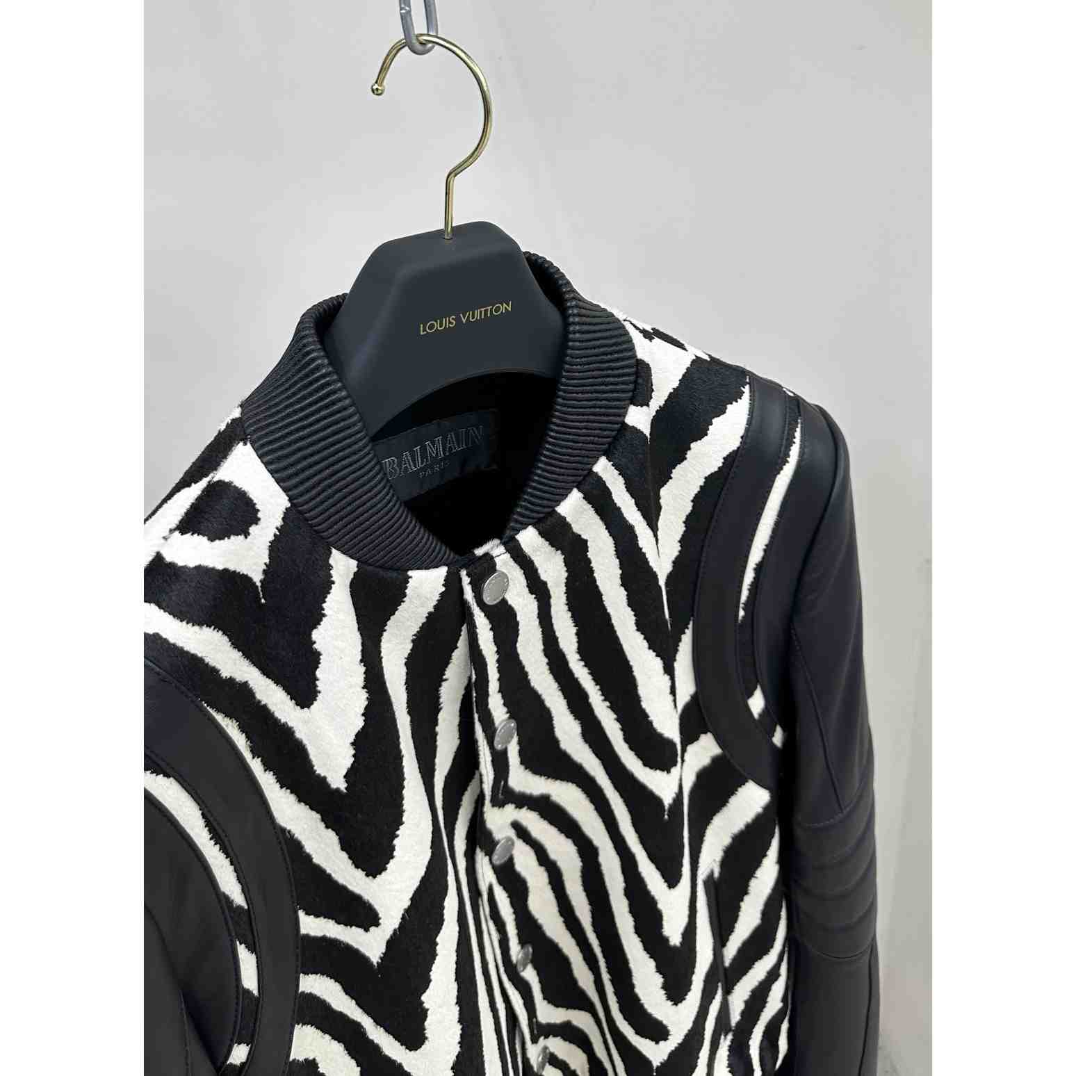 Balmain Zebra Pattern Leather Bomber Jacket - DopestKickz