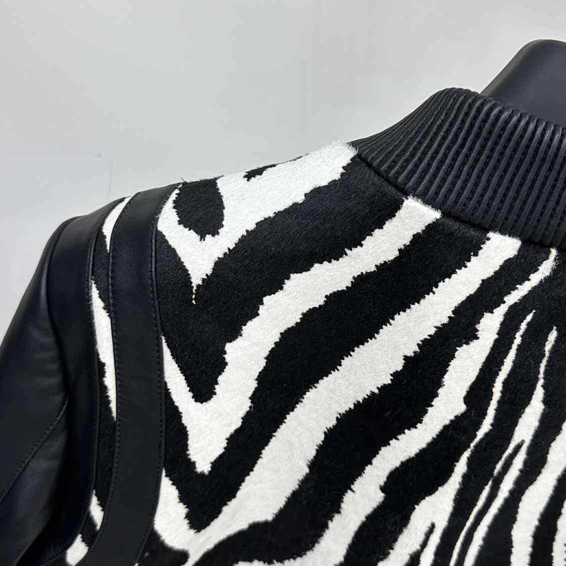Balmain Zebra Pattern Leather Bomber Jacket - DopestKickz