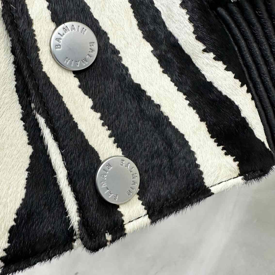 Balmain Zebra Pattern Leather Bomber Jacket - DopestKickz
