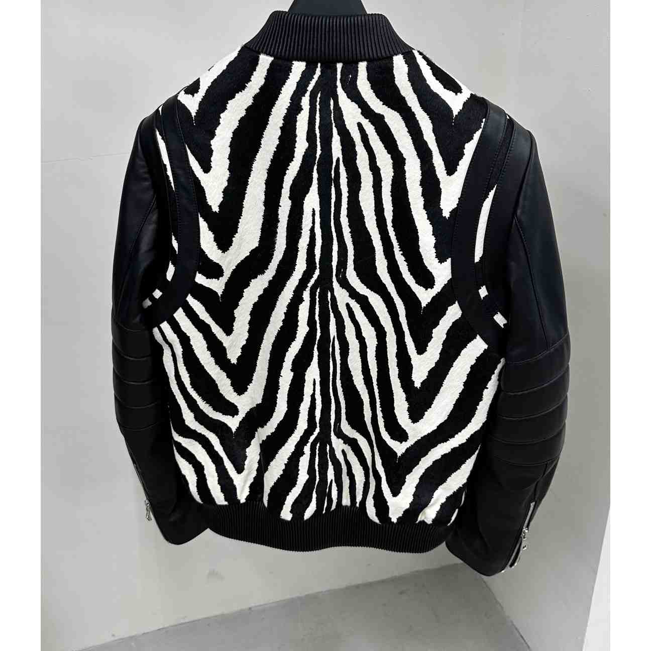 Balmain Zebra Pattern Leather Bomber Jacket - DopestKickz