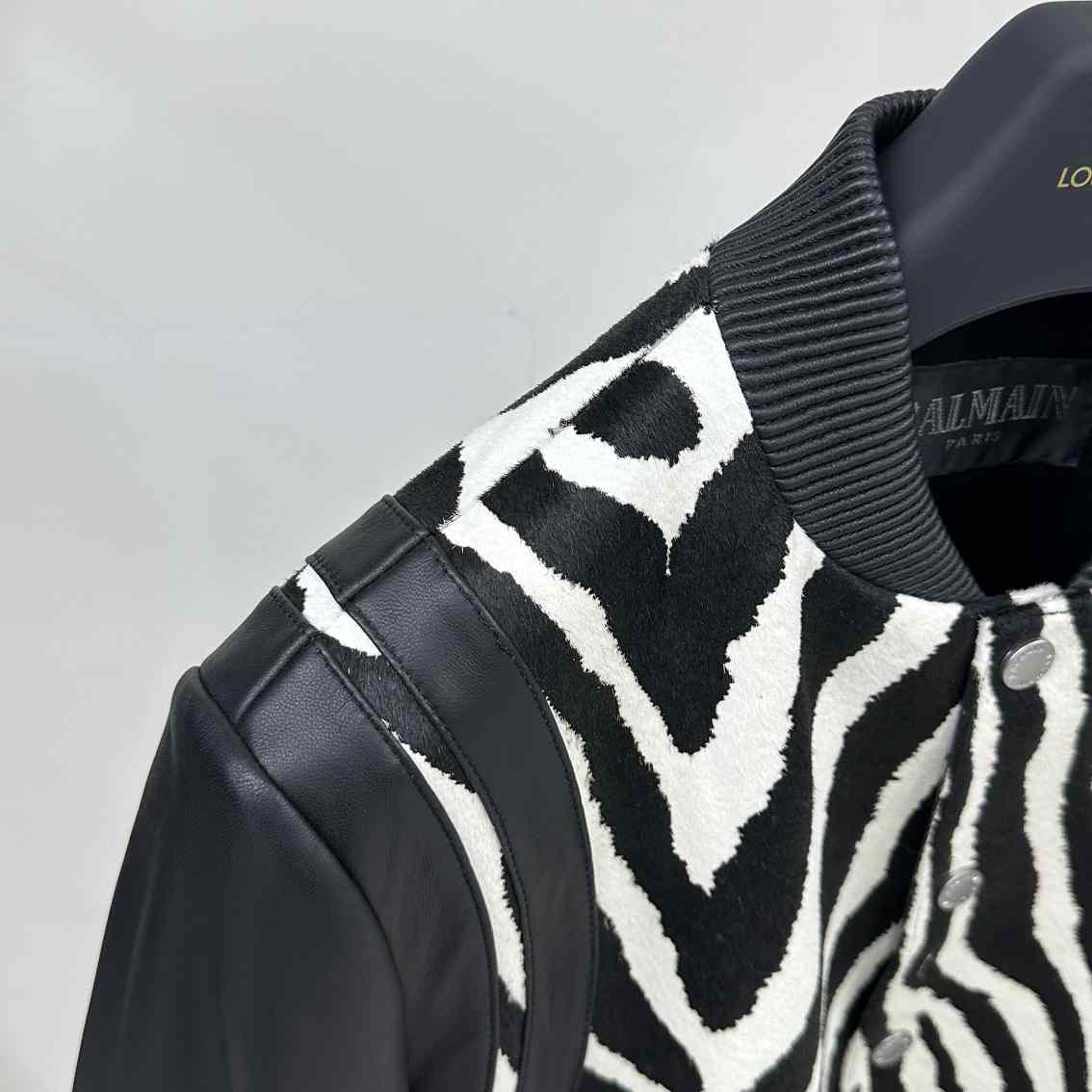 Balmain Zebra Pattern Leather Bomber Jacket - DopestKickz