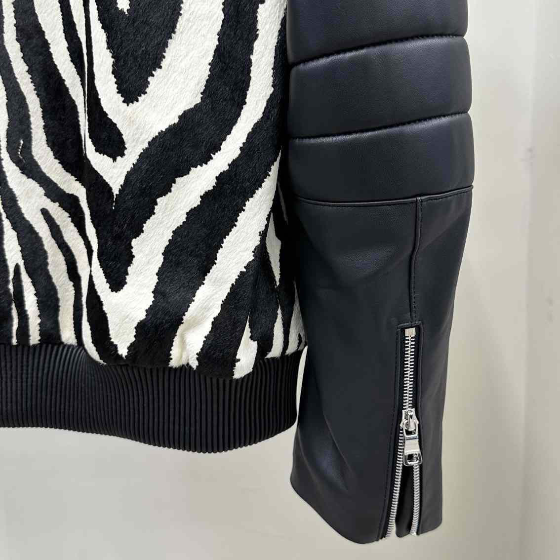 Balmain Zebra Pattern Leather Bomber Jacket - DopestKickz