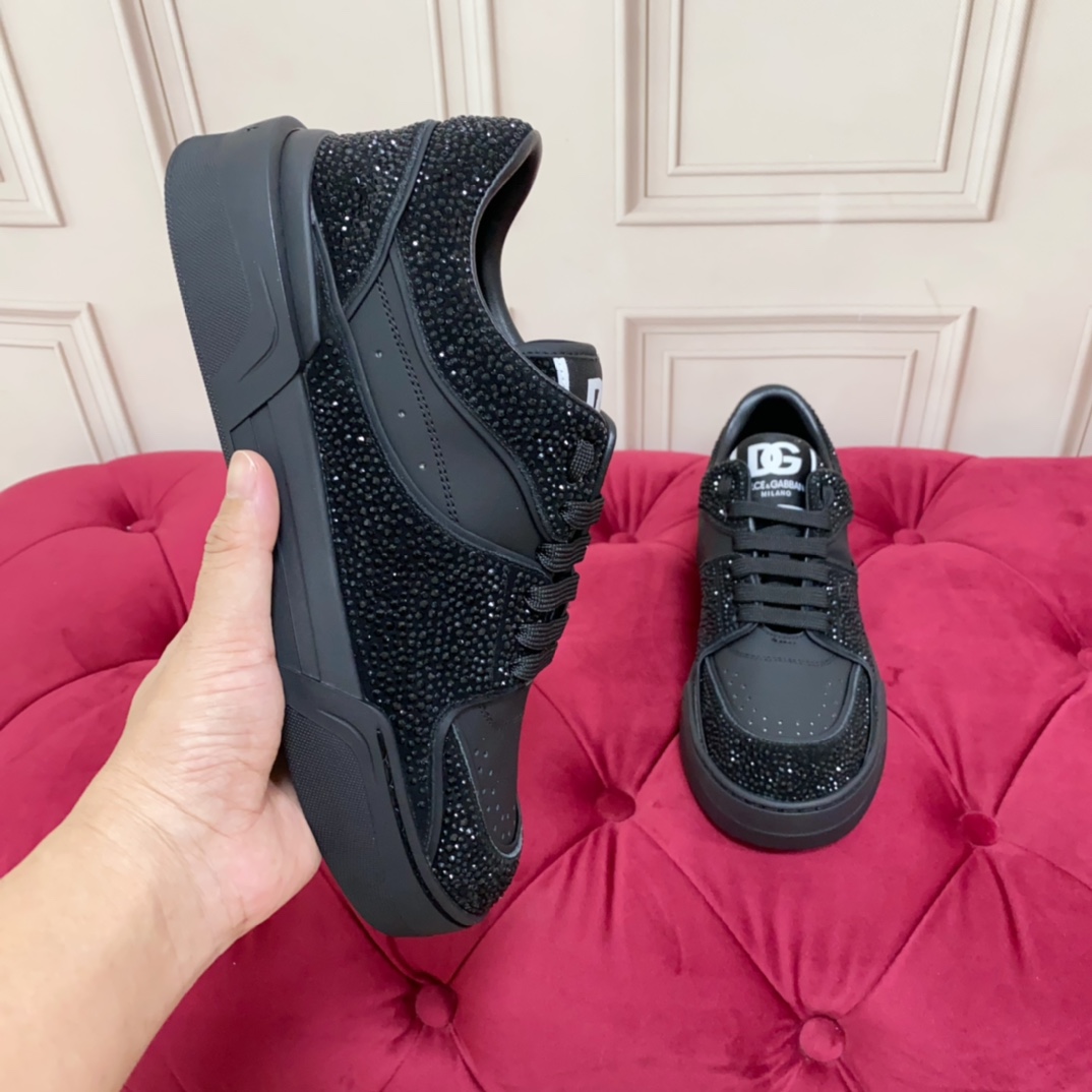 Dolce & Gabbana Crystal-embellished Leather Sneakers - DopestKickz