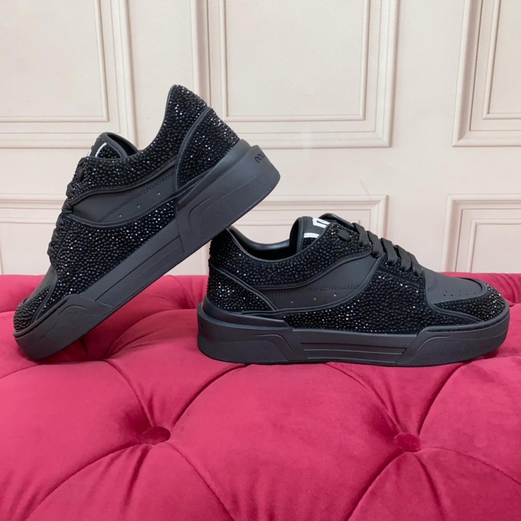 Dolce & Gabbana Crystal-embellished Leather Sneakers - DopestKickz