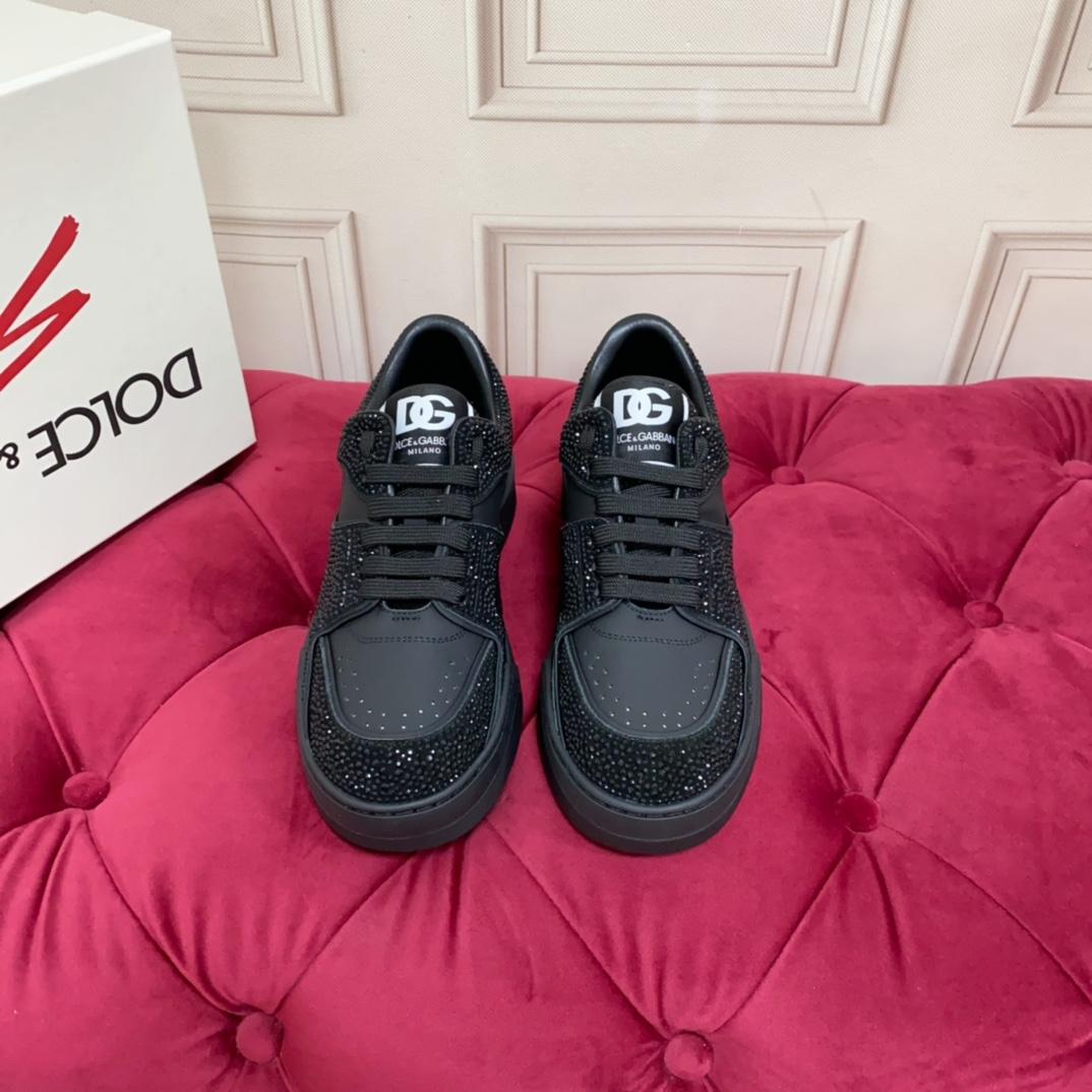 Dolce & Gabbana Crystal-embellished Leather Sneakers - DopestKickz