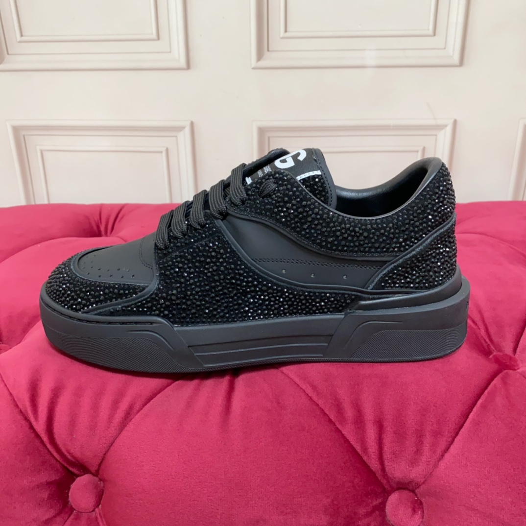 Dolce & Gabbana Crystal-embellished Leather Sneakers - DopestKickz