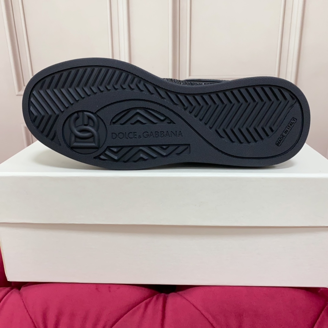 Dolce & Gabbana Crystal-embellished Leather Sneakers - DopestKickz