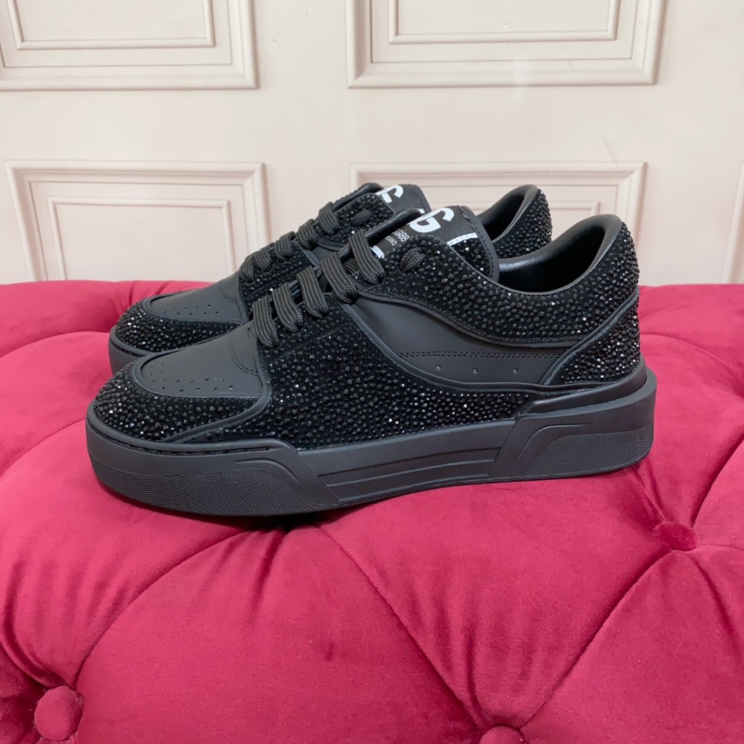 Dolce & Gabbana Crystal-embellished Leather Sneakers - DopestKickz