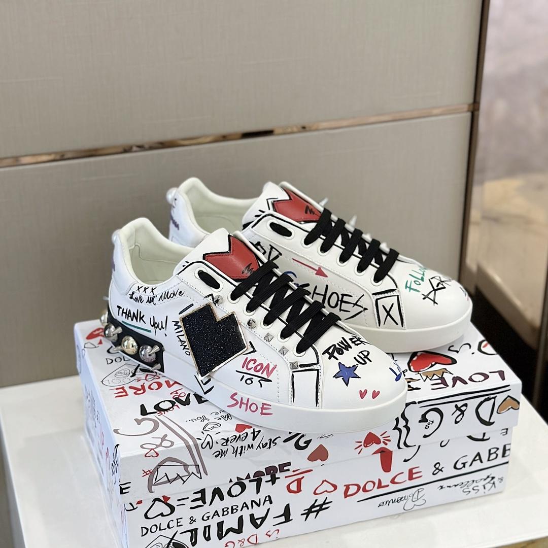 Dolce & Gabbana Printed Calfskin Portofino Sneakers - DopestKickz
