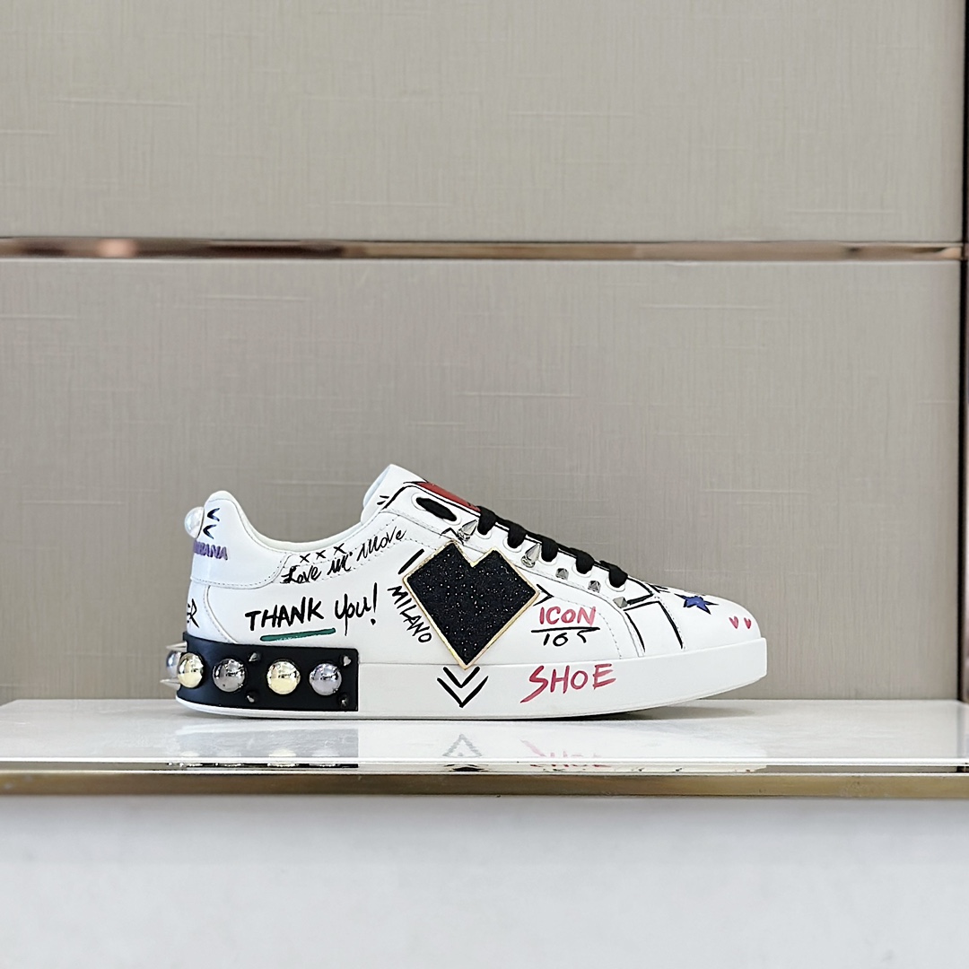 Dolce & Gabbana Printed Calfskin Portofino Sneakers - DopestKickz