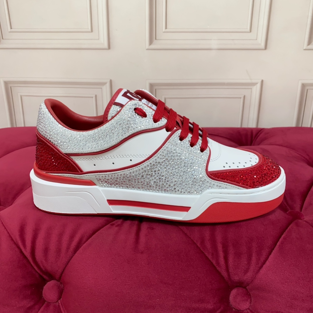 Dolce & Gabbana Crystal-embellished Leather Sneakers - DopestKickz