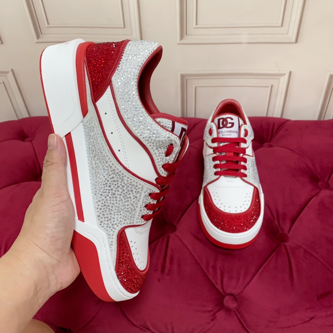 Dolce & Gabbana Crystal-embellished Leather Sneakers - DopestKickz