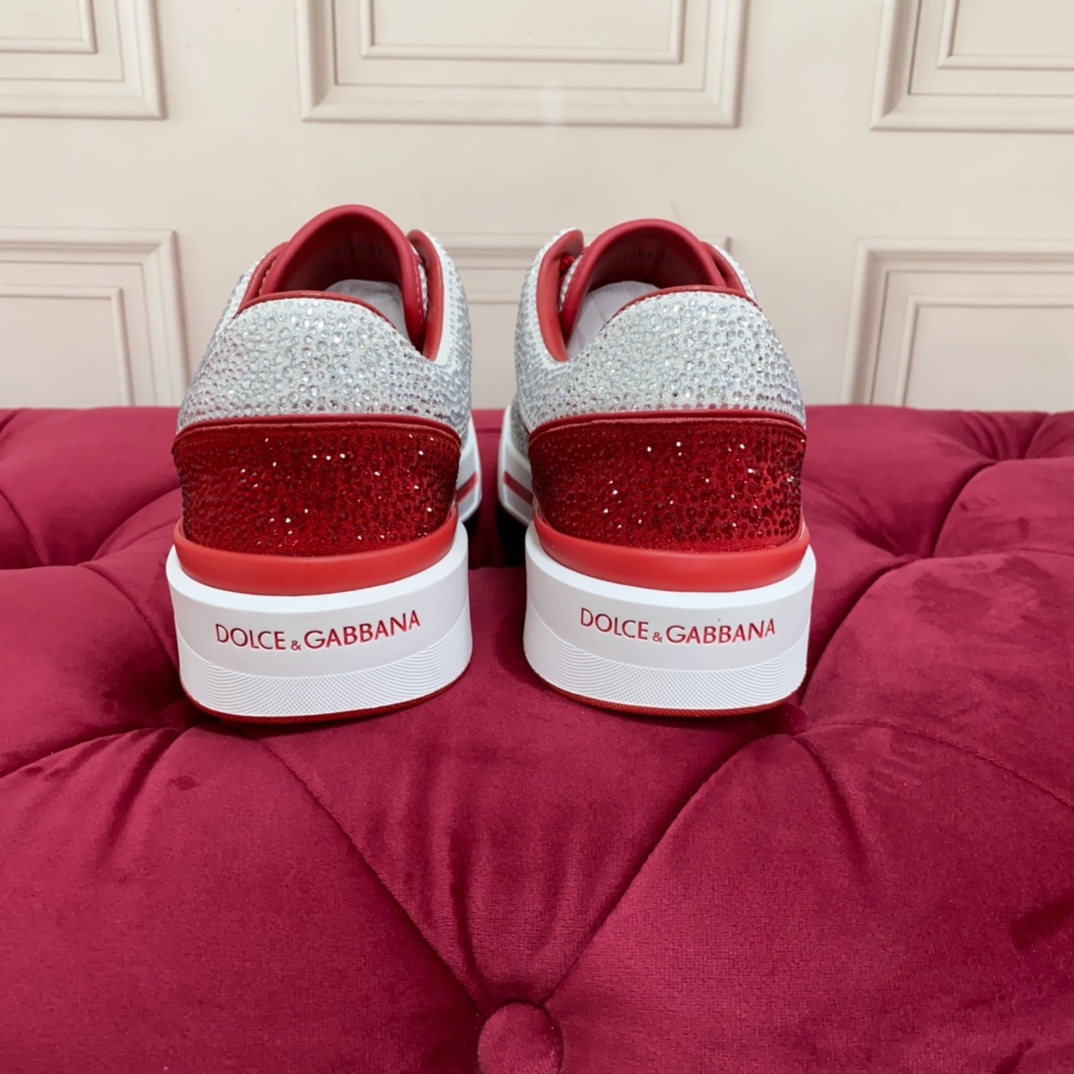 Dolce & Gabbana Crystal-embellished Leather Sneakers - DopestKickz