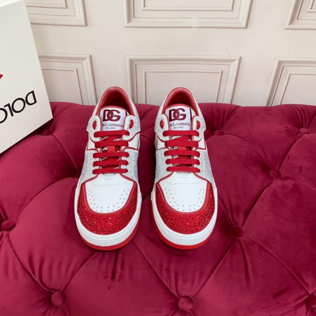 Dolce & Gabbana Crystal-embellished Leather Sneakers - DopestKickz