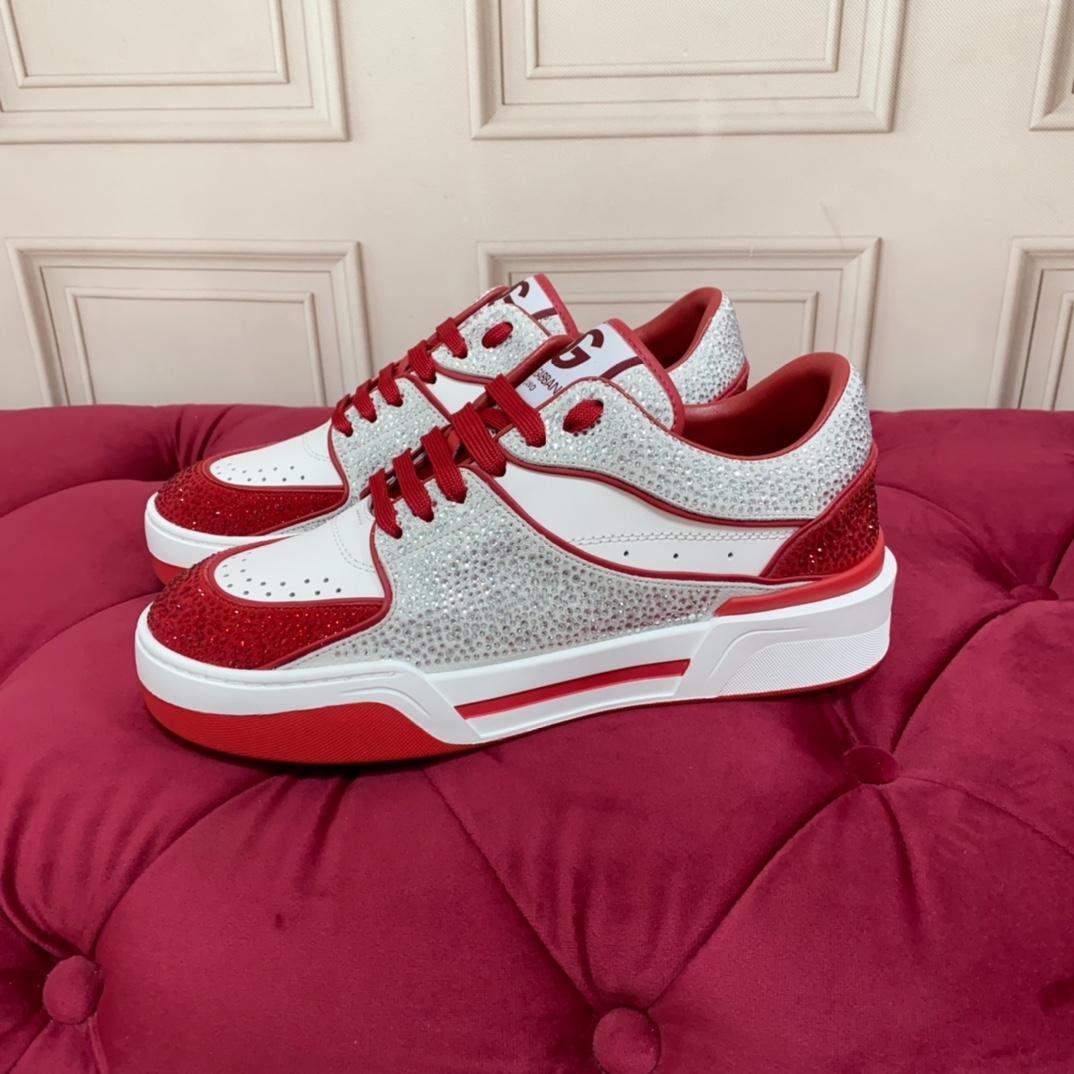 Dolce & Gabbana Crystal-embellished Leather Sneakers - DopestKickz