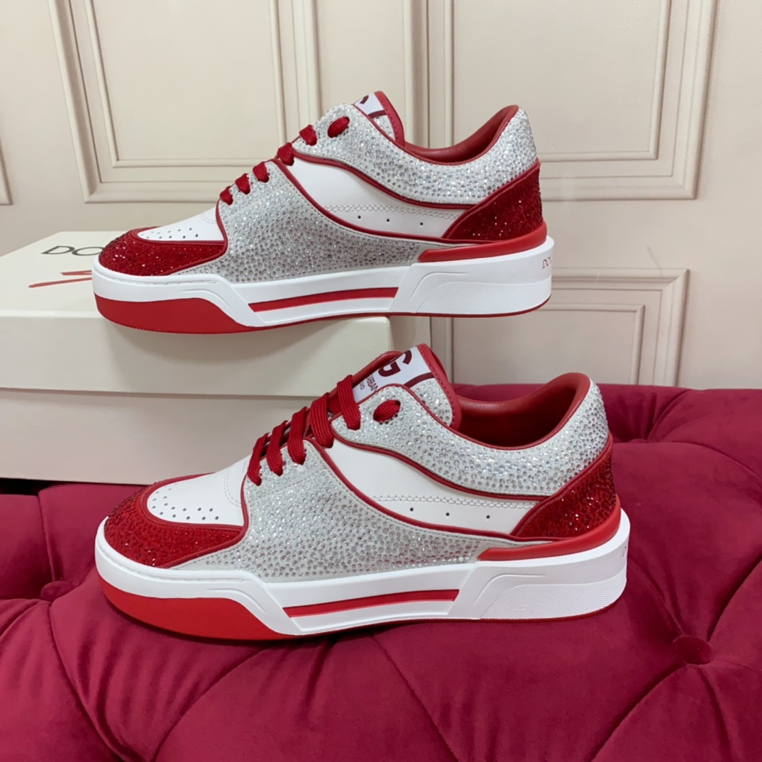 Dolce & Gabbana Crystal-embellished Leather Sneakers - DopestKickz