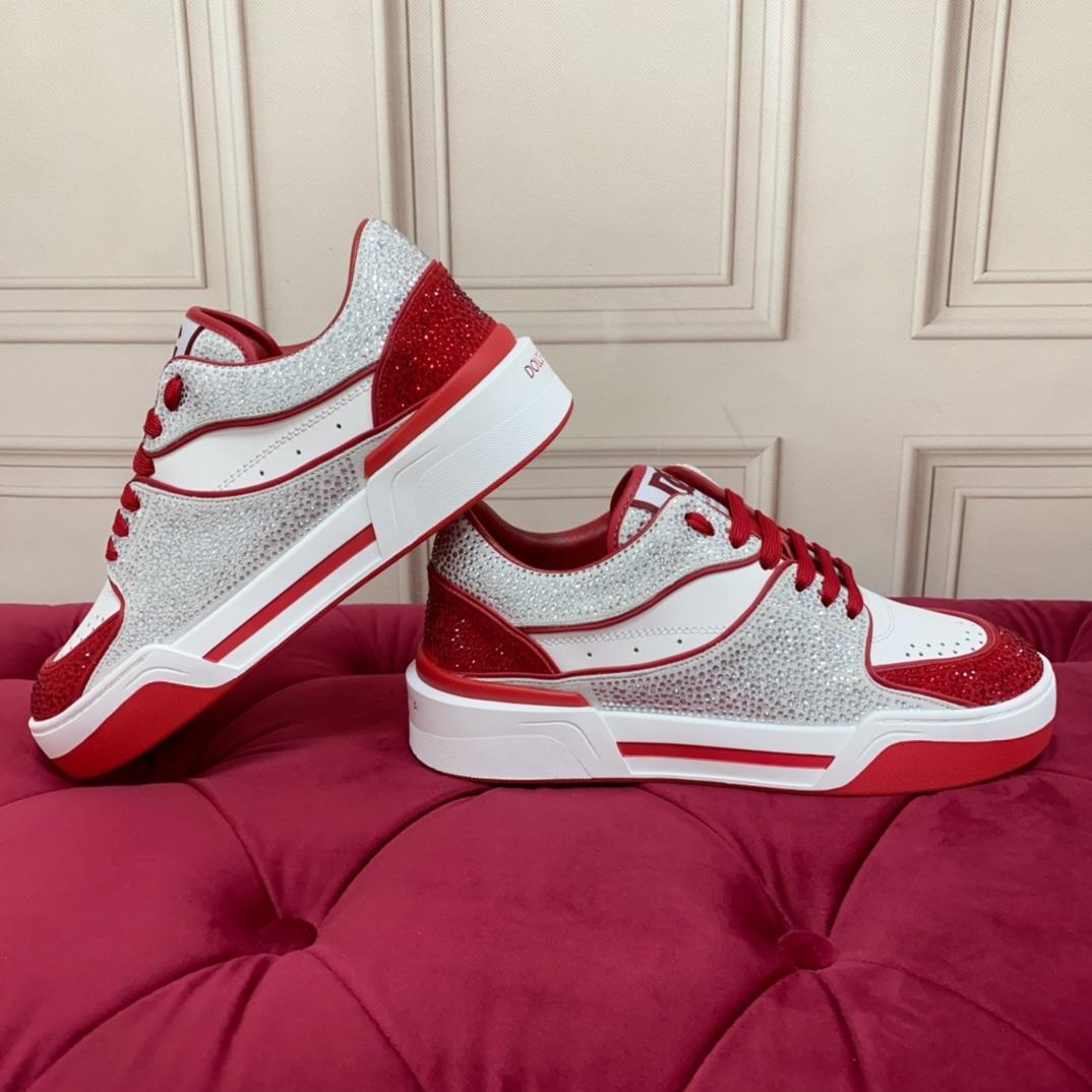 Dolce & Gabbana Crystal-embellished Leather Sneakers - DopestKickz