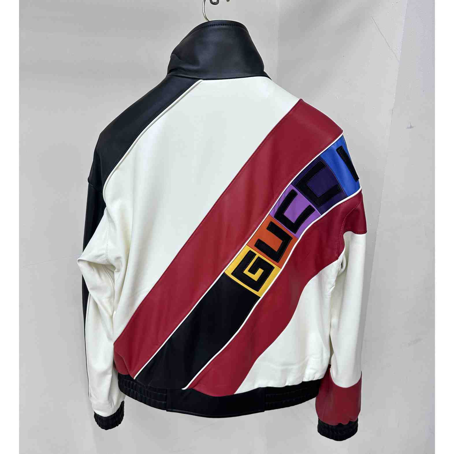 Gucci Leather Bomber Jacket With Gucci Lettering - DopestKickz