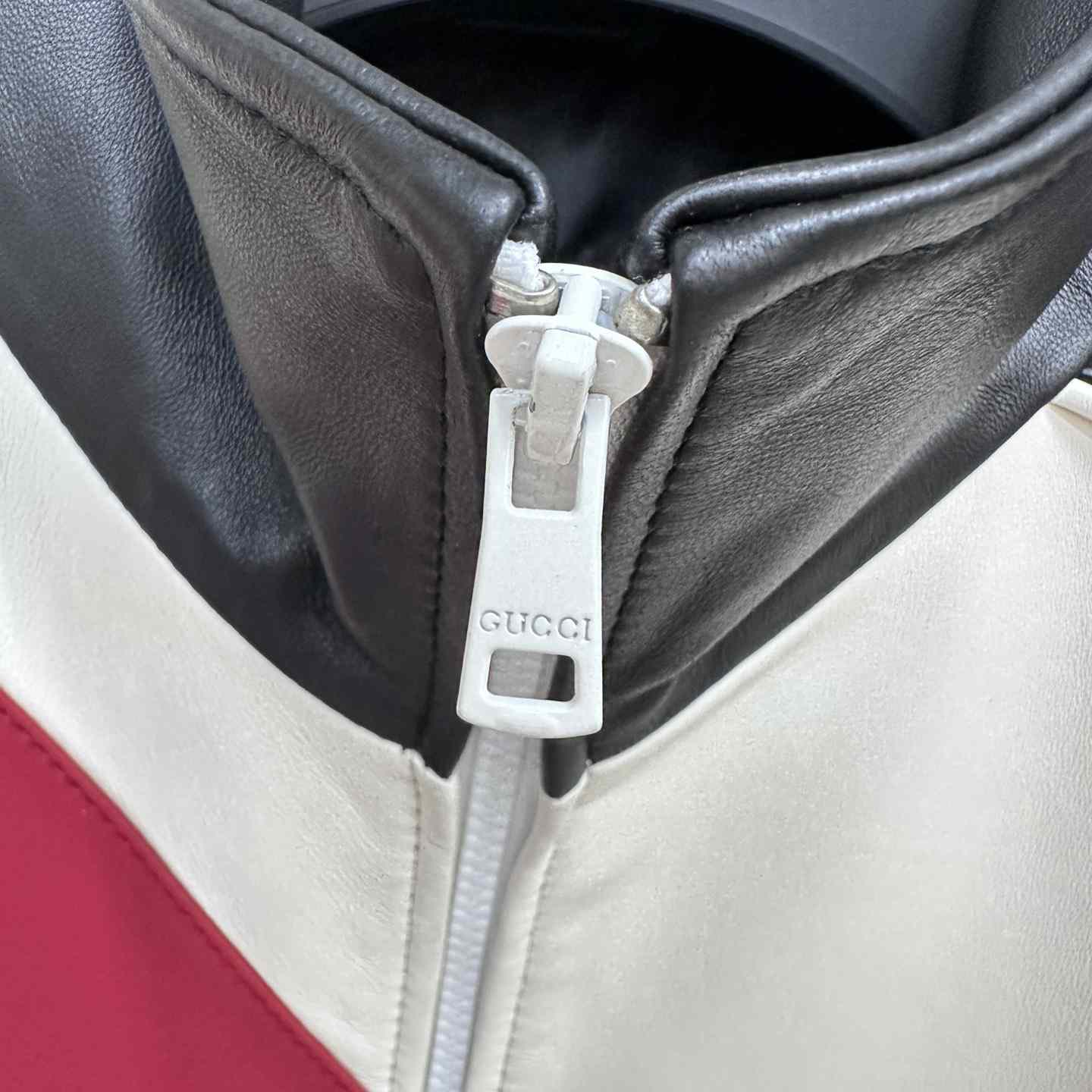 Gucci Leather Bomber Jacket With Gucci Lettering - DopestKickz