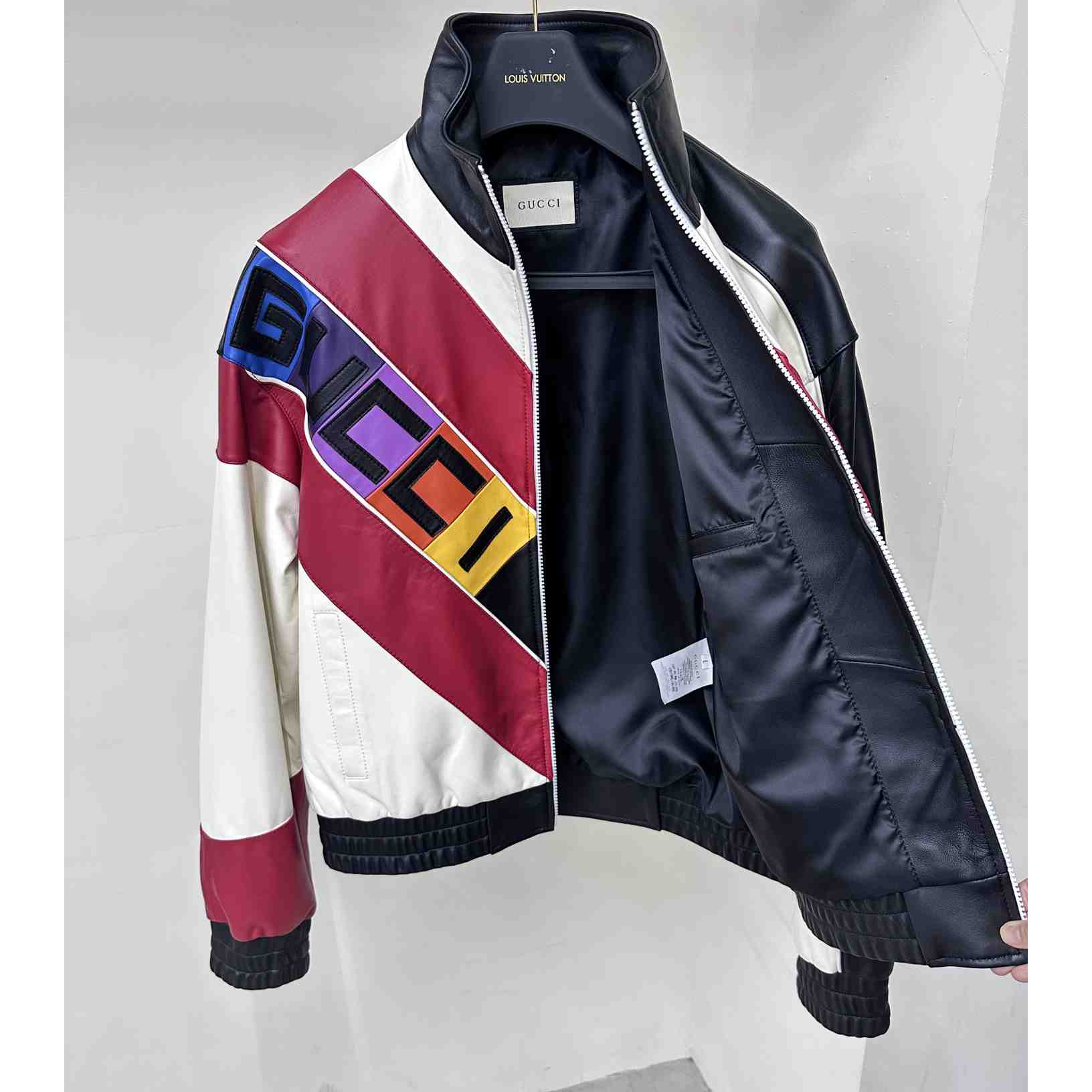 Gucci Leather Bomber Jacket With Gucci Lettering - DopestKickz