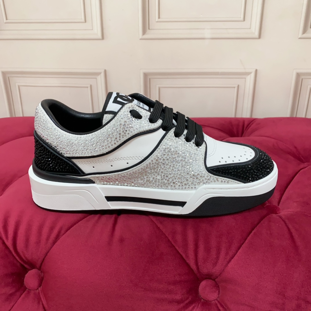 Dolce & Gabbana Crystal-embellished Leather Sneakers - DopestKickz