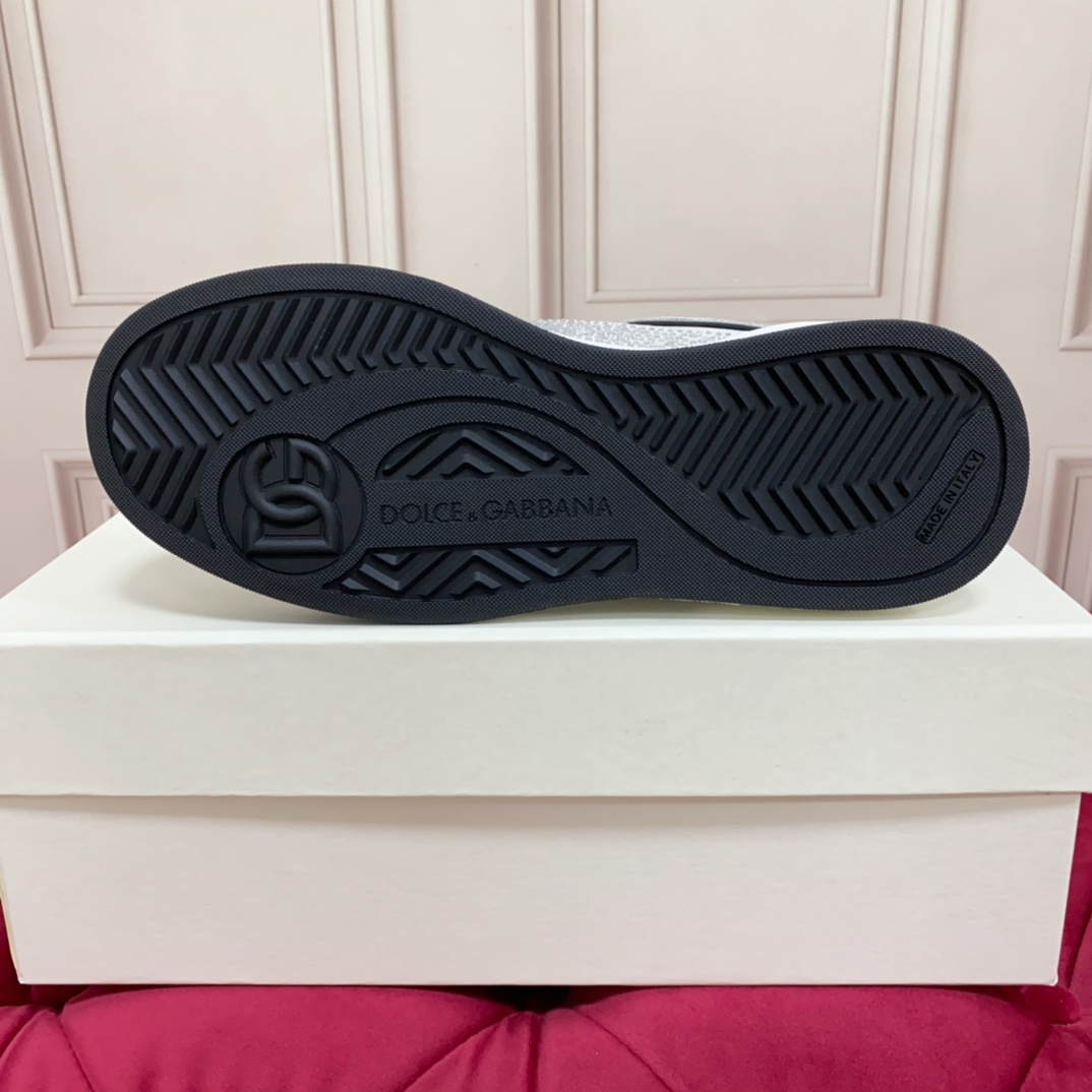 Dolce & Gabbana Crystal-embellished Leather Sneakers - DopestKickz