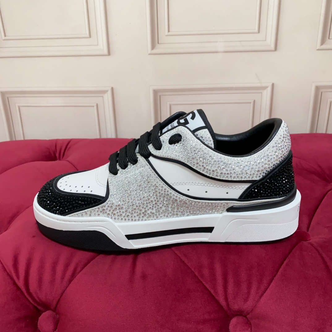 Dolce & Gabbana Crystal-embellished Leather Sneakers - DopestKickz