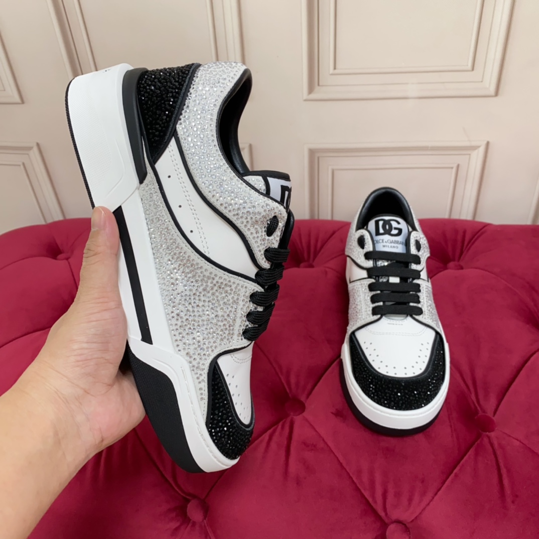 Dolce & Gabbana Crystal-embellished Leather Sneakers - DopestKickz
